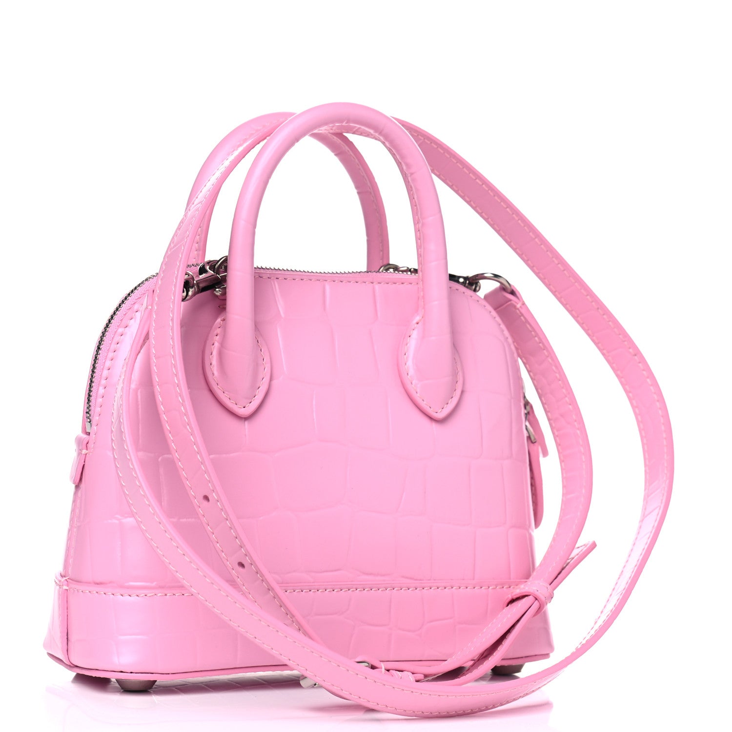 Balenciaga Semi Shiny Calfskin Rivet Crocodile Embossed XXS Ville Top Handle Bag Pink 2 of 5
