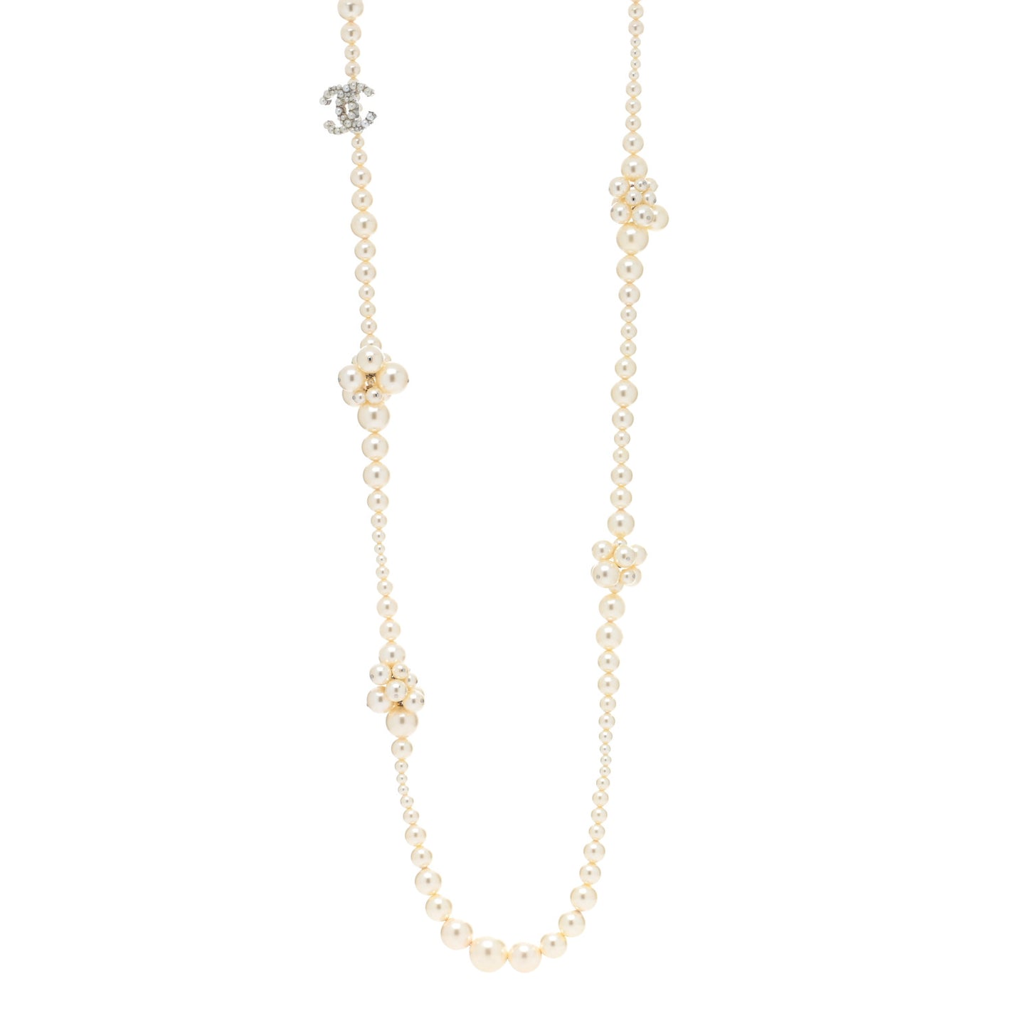 Pearl Cluster CC Long Necklace Silver