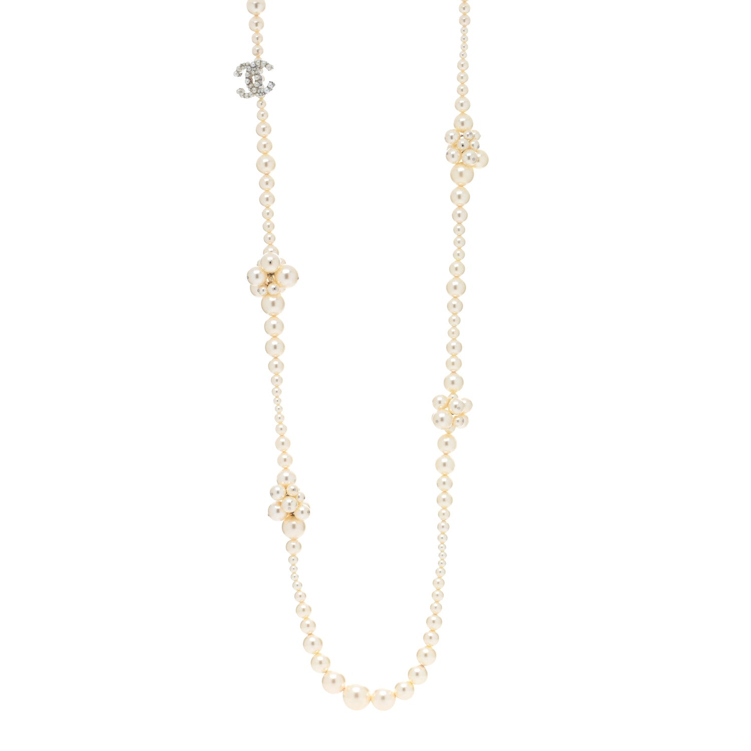 Chanel Pearl Cluster CC Long Necklace Silver 1 of 4