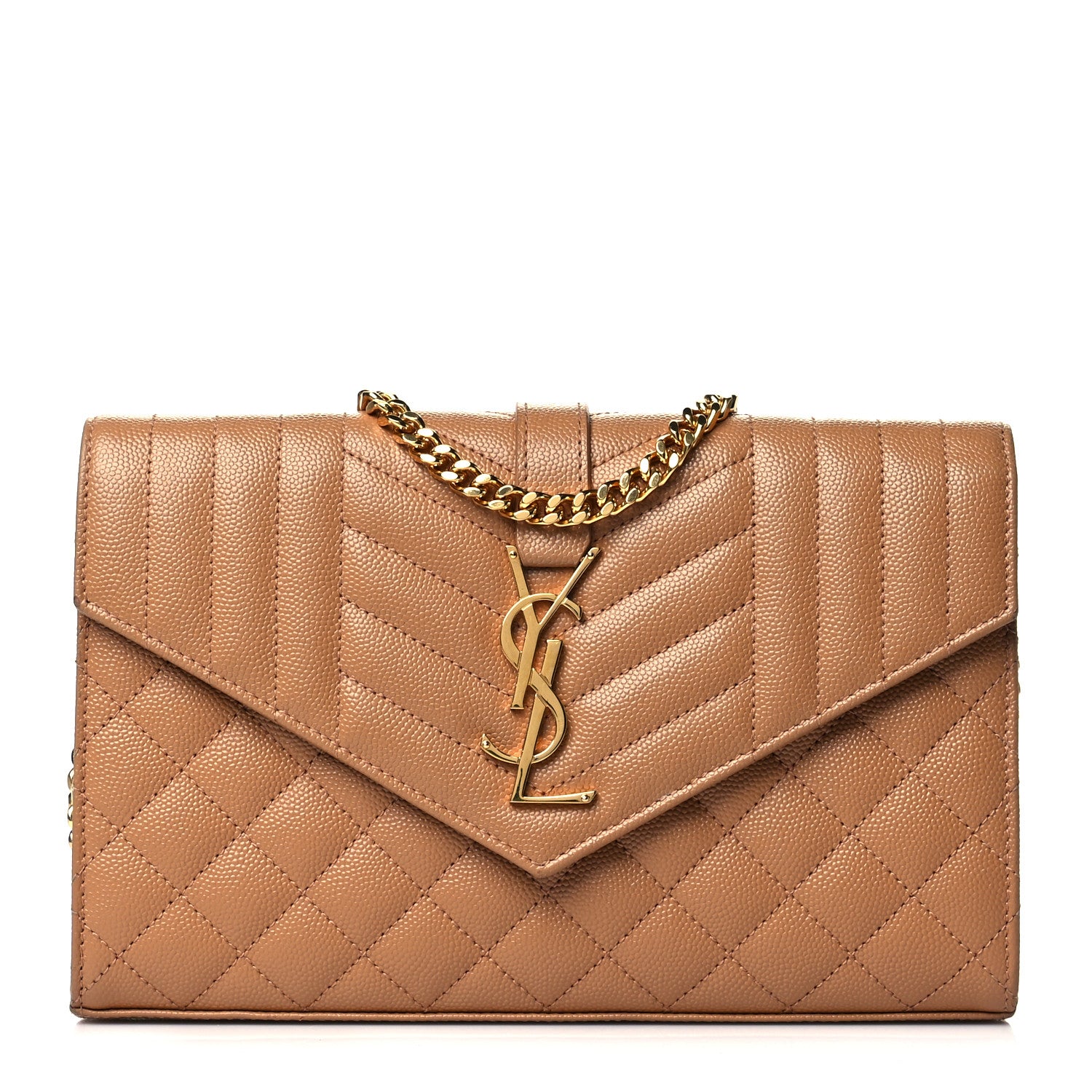 Saint Laurent Grain De Poudre Mixed Matelasse Triquilt Monogram Chain Wallet Dune 1 of 8