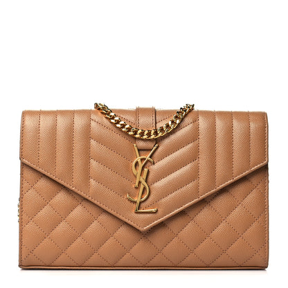 Saint Laurent Grain De Poudre Mixed Matelasse Triquilt Monogram Chain Wallet Dune 1 of 8