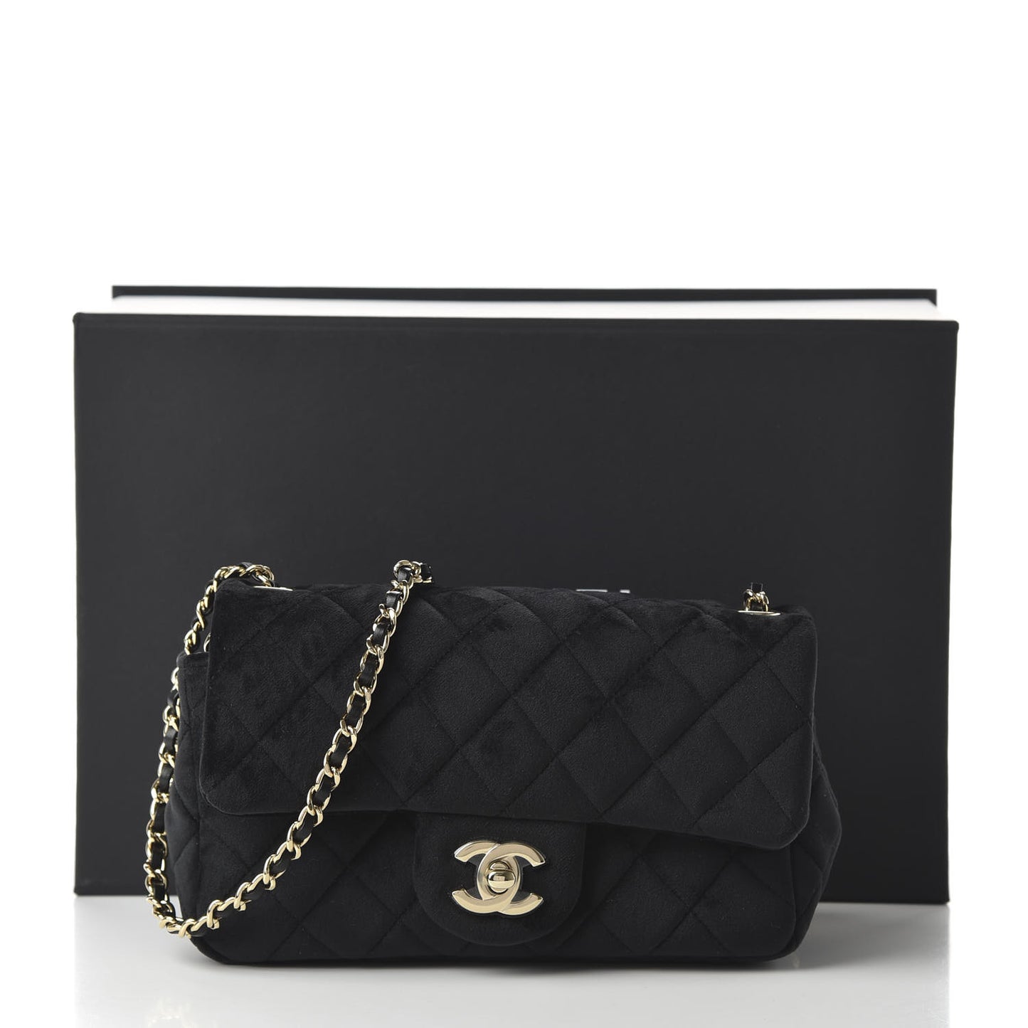 Velvet Quilted Mini Rectangular Pearl Crush Flap Black