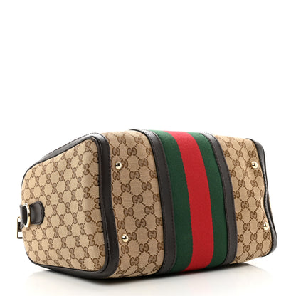 Gucci Monogram Selleria Calfskin Vintage Web Medium Boston Beige Ebony Cocoa 6 of 15
