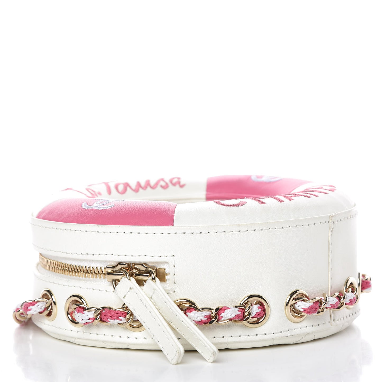 Lambskin Coco Lifesaver Round Bag Pink White