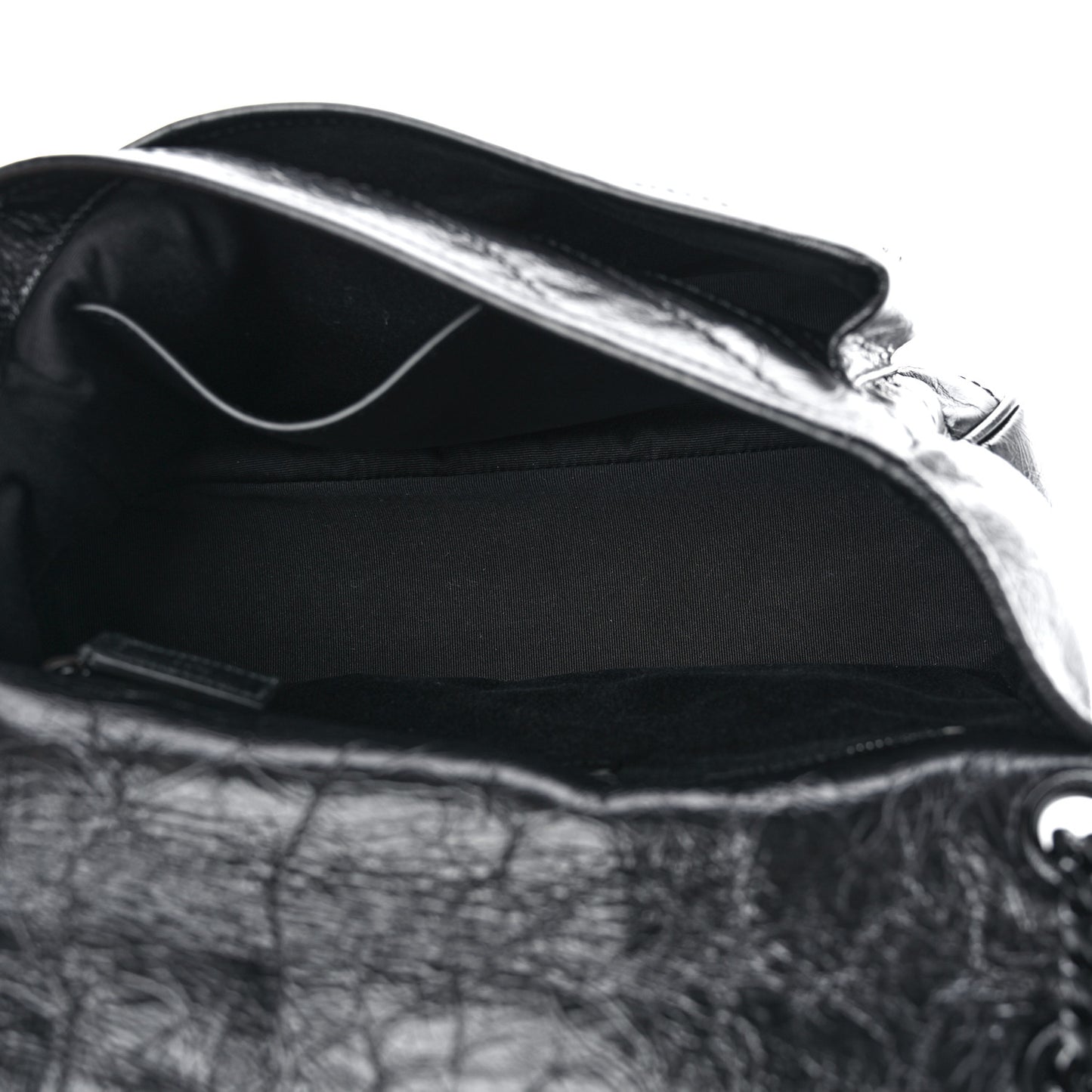 Crinkled Calfskin Matelasse Monogram Medium Niki Chain Satchel Black