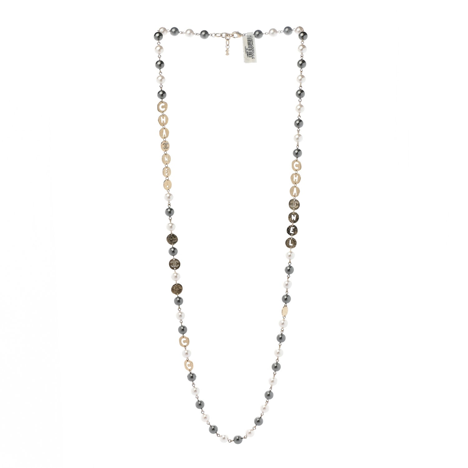 Chanel Pearl Papyrus Long Necklace Gold Pearly White Grey 3 of 6