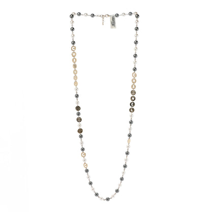 Chanel Pearl Papyrus Long Necklace Gold Pearly White Grey 3 of 6