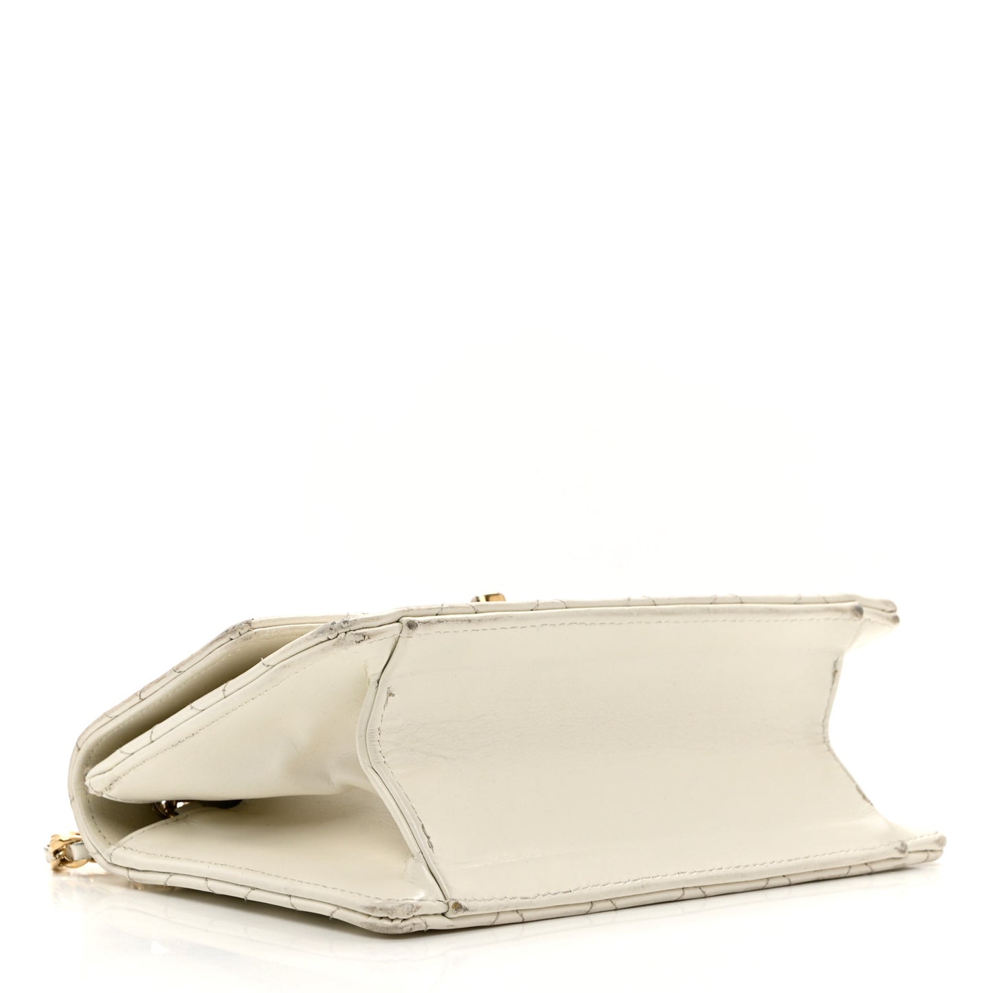 Glazed Calfskin Quilted Small Flap White