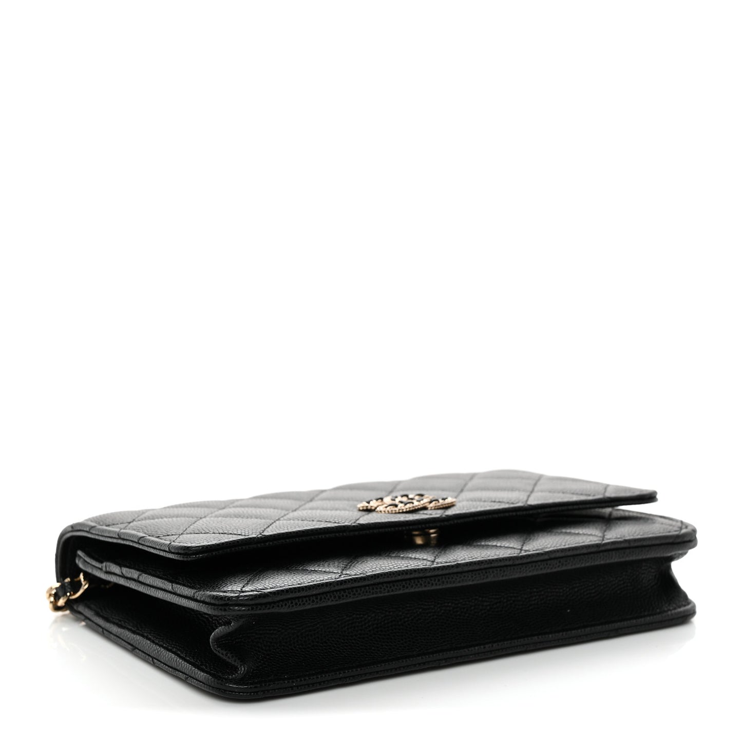 Caviar Quilted Crystal CC Wallet On Chain WOC Black