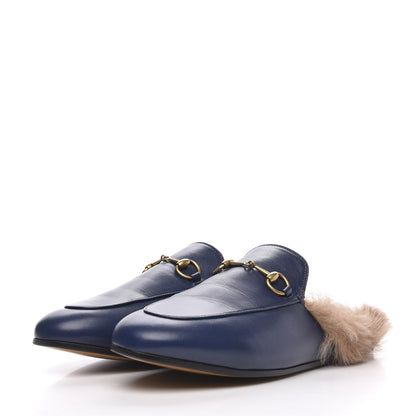 Gucci Malaga Kid Fur Womens Princetown Slippers 38.5 Blue Agata 2 of 8