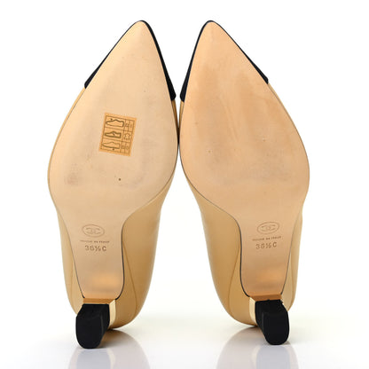 Chanel Lambskin Grosgrain Cap Toe CC Pumps 36.5 Beige Black 4 of 4