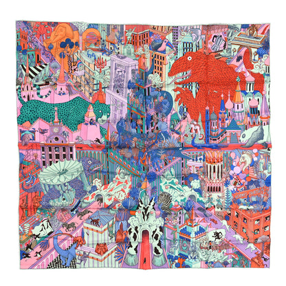 Hermes Silk Animapolis Scarf 90 Bleu Lavande Vert 1 of 3