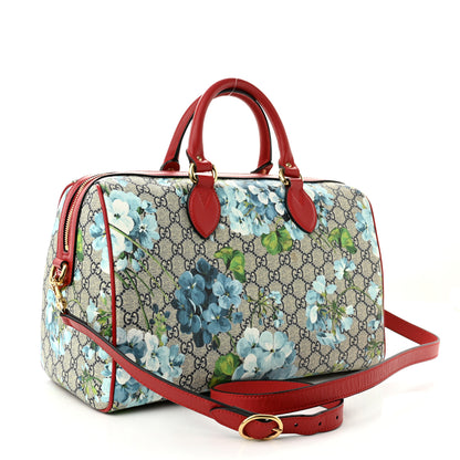 Gucci GG Supreme Monogram Blooms Medium Boston Beige Blue Navy Hibiscus Red 2 of 9