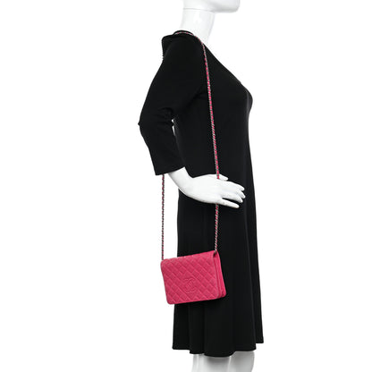 Chanel Lambskin Quilted Diamond CC Wallet On Chain WOC Pink 2 of 13