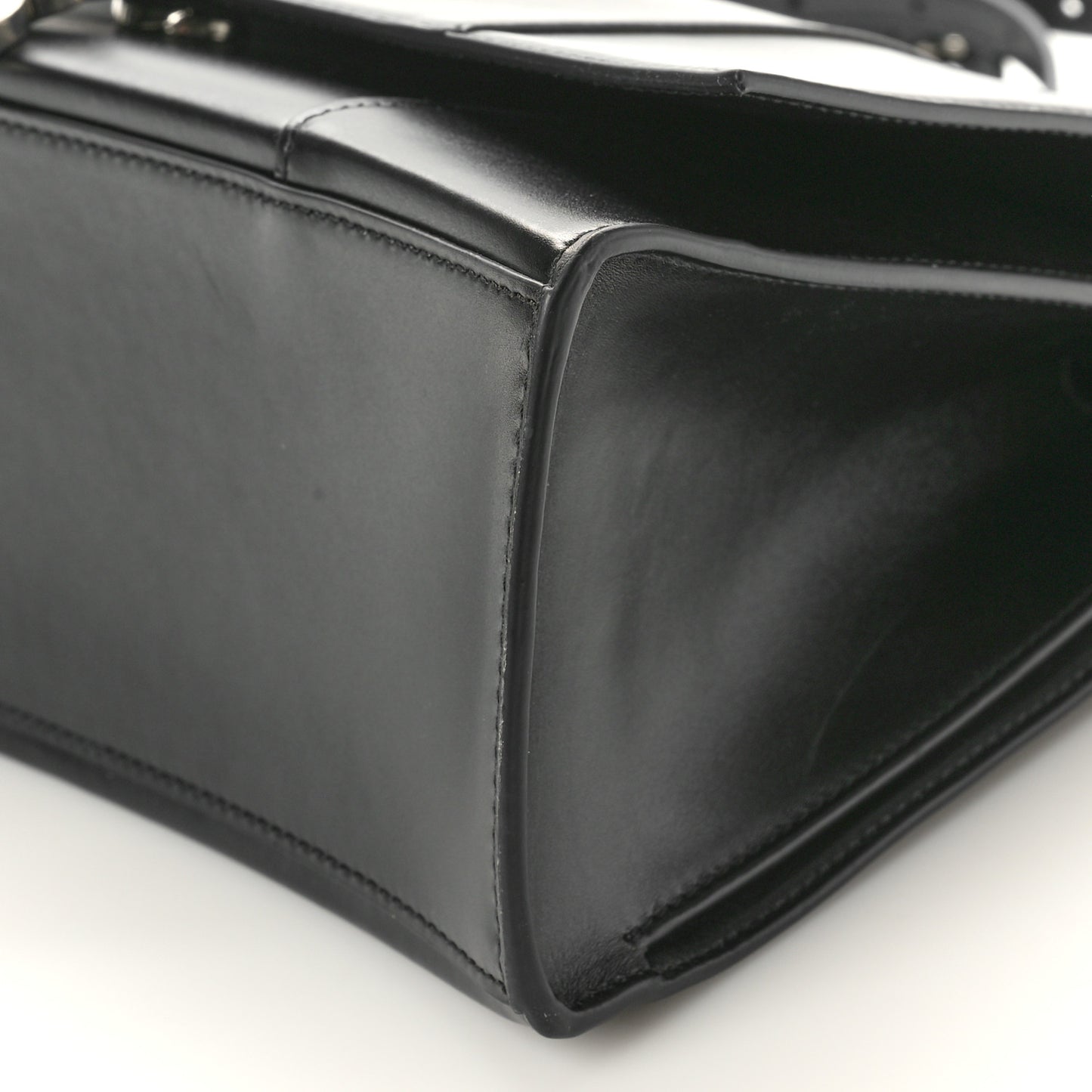 Shiny Box Calfskin Medium Hourglass Hinge Top Handle Bag Black