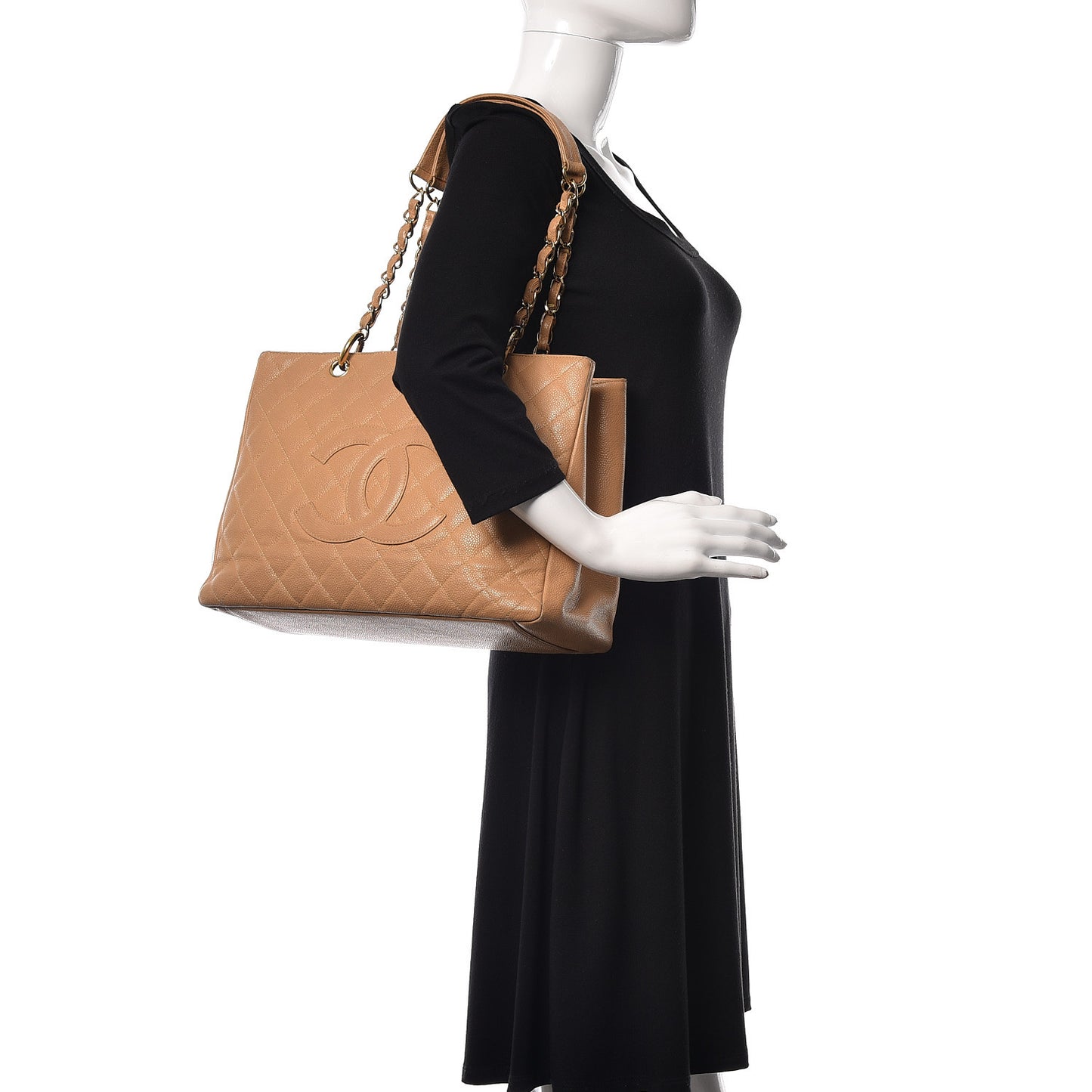 Caviar Quilted Grand Shopping Tote GST Beige