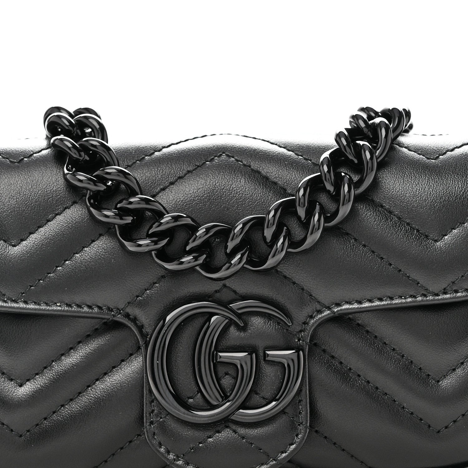 Gucci Calfskin Matelasse Monochrome GG Marmont Chain Belt Bag Black 8 of 10