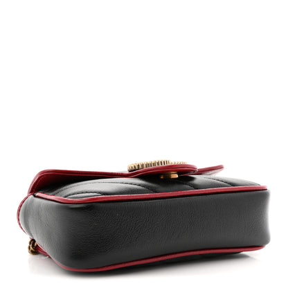 Gucci Vintage Effect Calfskin Matelasse Diagonal Super Mini Torchon GG Marmont Shoulder Bag Black Romantic Cherry 4 of 10