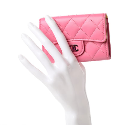 Chanel Lambskin Quilted Flap Card Holder Wallet Pink Yellow 2 of 11