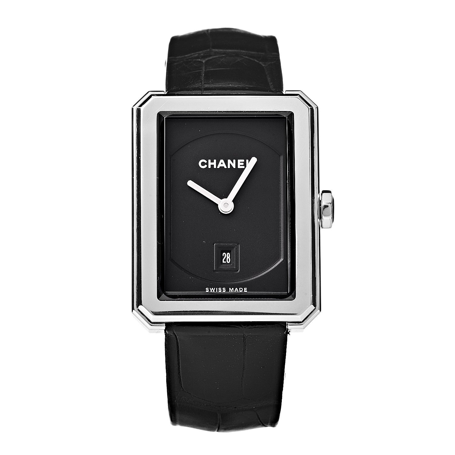 Chanel Stainless Steel Alligator 26mm Boy-Friend Quartz Watch Black 1 of 9