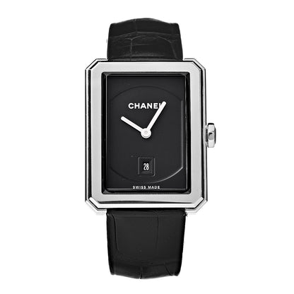 Chanel Stainless Steel Alligator 26mm Boy-Friend Quartz Watch Black 1 of 9