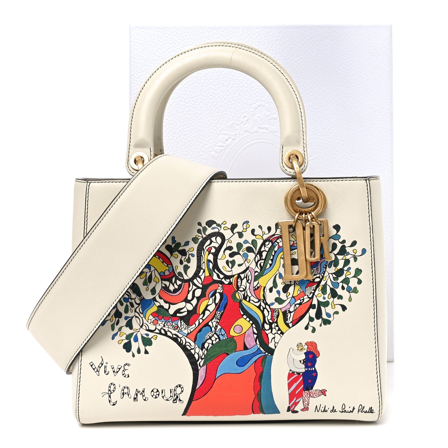 Calfskin Niki De Saint Phalle Medium Supple Lady Dior Off White