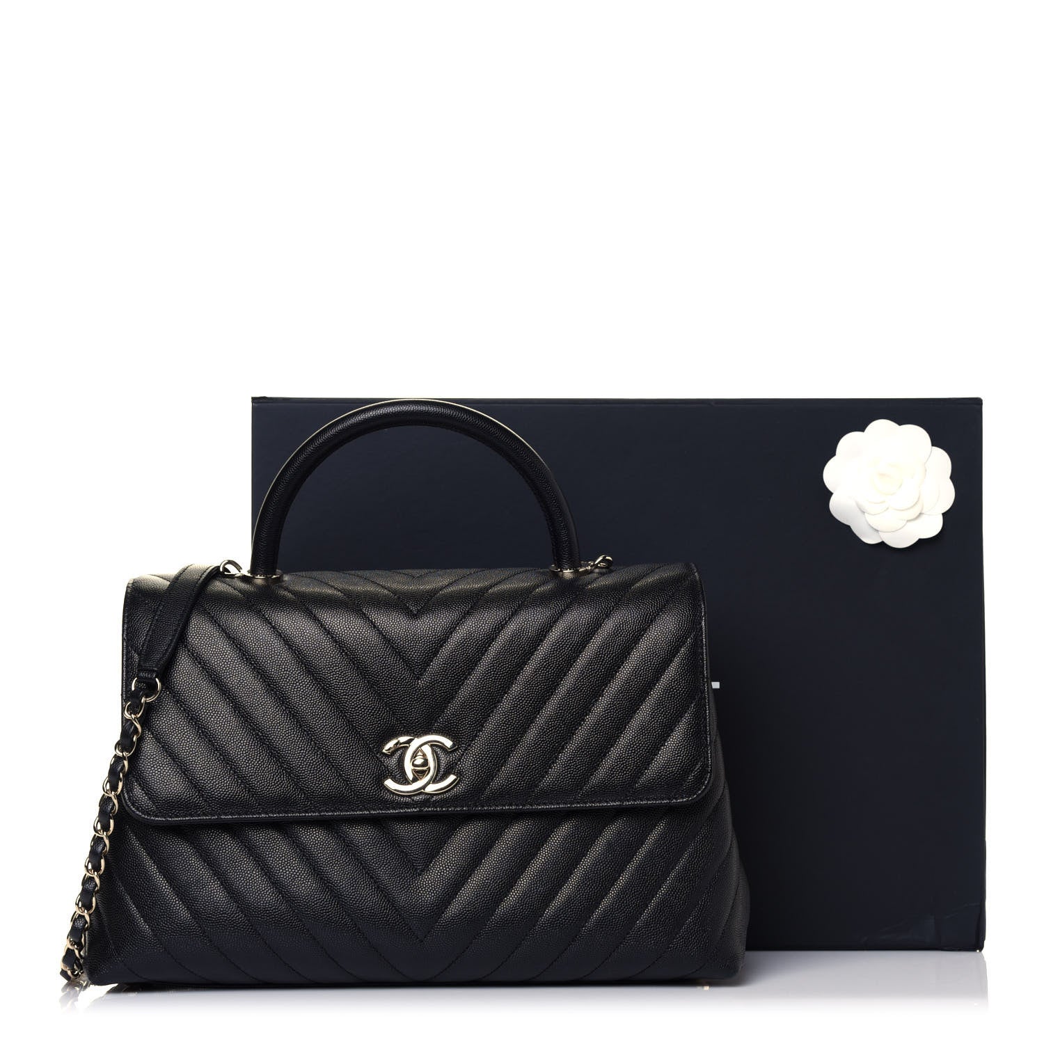 Chanel Caviar Chevron Quilted Medium Coco Handle Flap Black 13 of 13