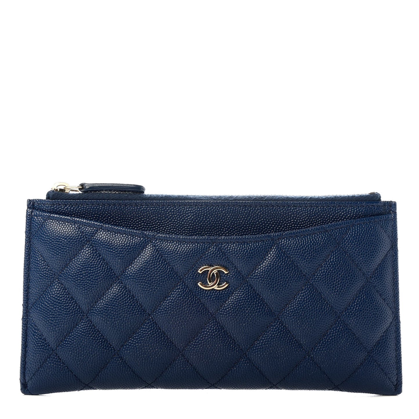 Iridescent Caviar Quilted Classic Zip Pouch Navy