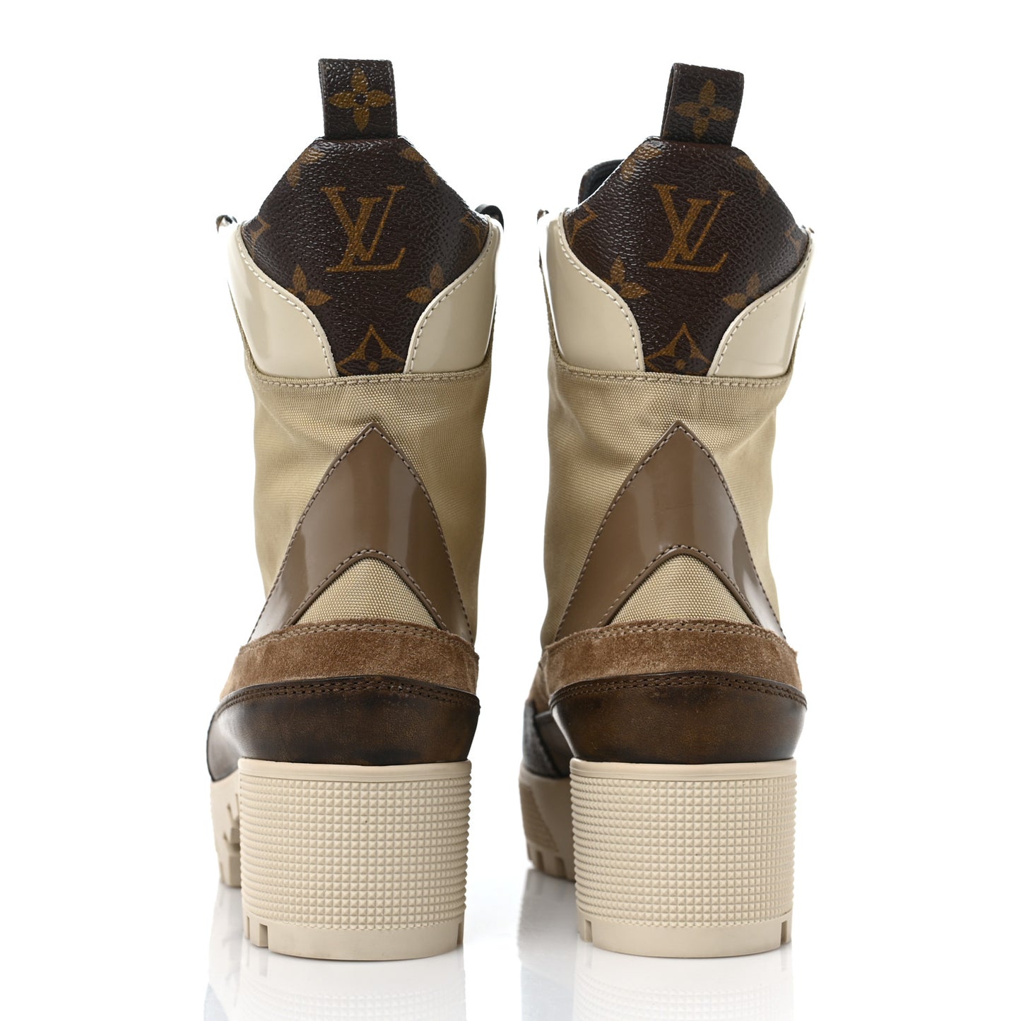 Suede Calfskin Monogram Laureate Platform Desert Boots 39 Beige