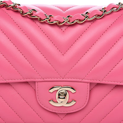 Chanel Lambskin Chevron Quilted Mini Rectangular Flap Pink 7 of 10