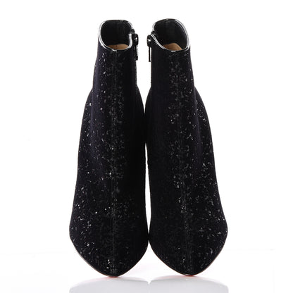 Christian Louboutin Velvet Patent Glitter Eloise Booty 100 Ankle Boots 37.5 Black 5 of 9
