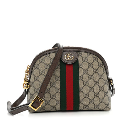 Gucci GG Supreme Monogram Textured Dollar Calfskin Web Small Ophidia Dome Shoulder Bag Beige Ebony New Acero 1 of 9