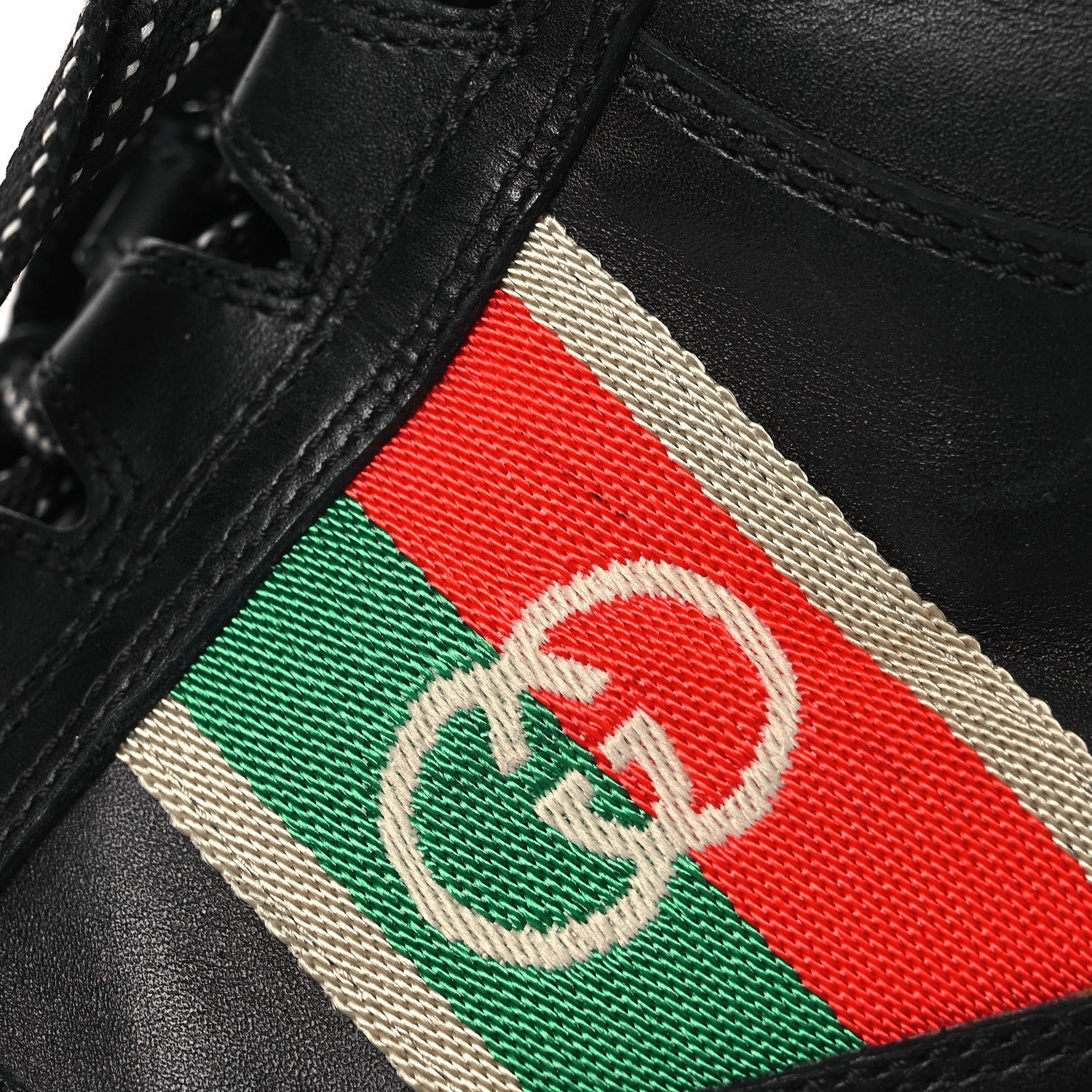 Gucci Quebec Calfskin Web Womens Interlocking G Lace Up Combat Boots 38 Black Mystic White Green Red 13 of 13