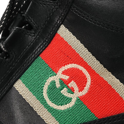 Gucci Quebec Calfskin Web Womens Interlocking G Lace Up Combat Boots 38 Black Mystic White Green Red 13 of 13