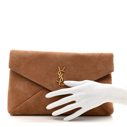 Saint Laurent Suede Large Cassandre Envelope Pouch Golden Leaf 2 of 7