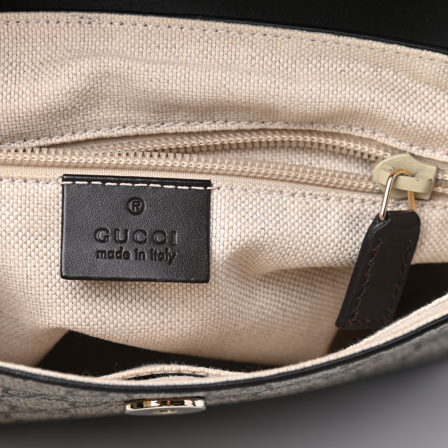 Gucci GG Supreme Monogram Selleria Calfskin Small Satchel Messenger Bag Beige Ebony Cocoa Dark Chocolate 5 of 8