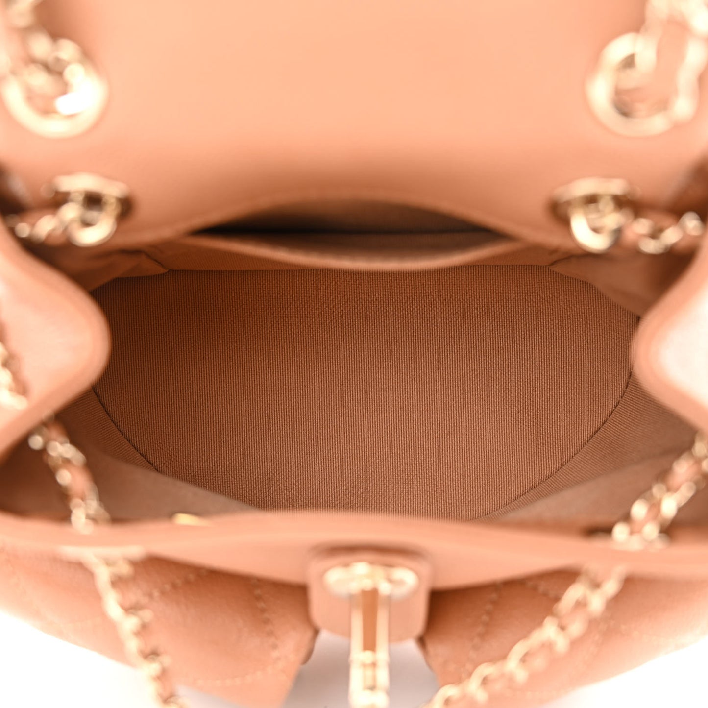 Shiny Caviar Quilted Small Duma Pockets Drawstring Backpack Dark Beige
