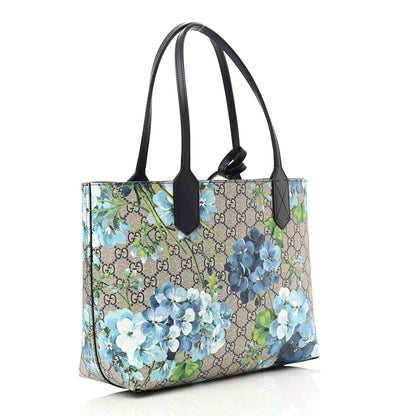 Gucci GG Supreme Monogram Blooms Small Reversible Tote Beige Blue Navy 4 of 17