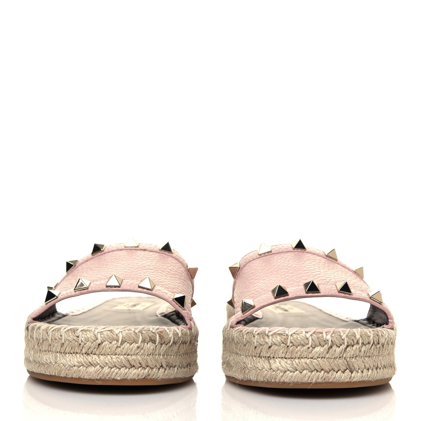 Grained Calfskin Rockstud Espadrille Flat Slide Sandals 36 Rose Quartz