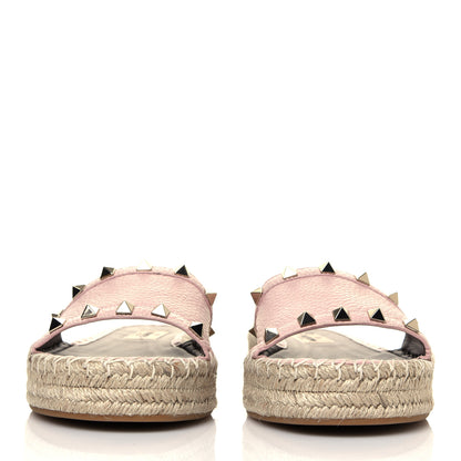 Valentino Garavani Grained Calfskin Rockstud Espadrille Flat Slide Sandals 36 Rose Quartz 2 of 6