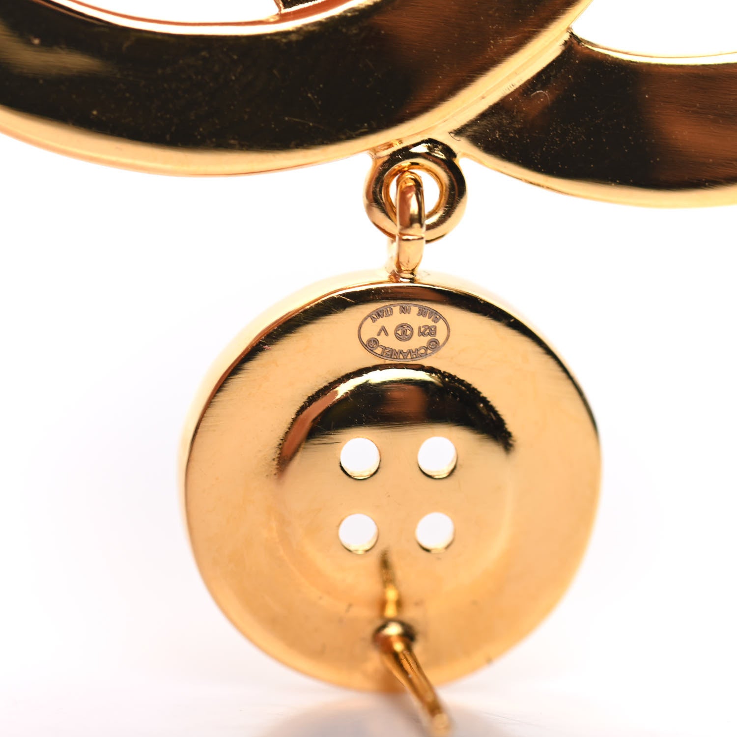 Chanel Metal Large Paris Button Earrings Gold 4 of 6