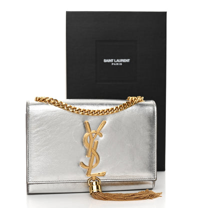 Saint Laurent Metallic Calfskin Small Classic Monogram Kate Tassel Satchel Silver 10 of 10
