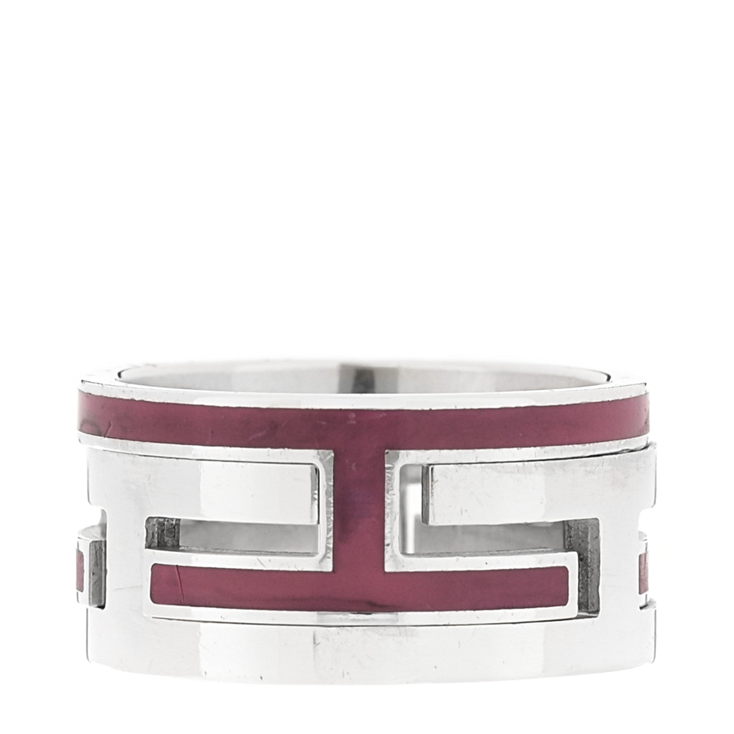 Hermes Sterling Silver Enamel Arcane Move H Ring 51 5.75 Rose 1 of 4