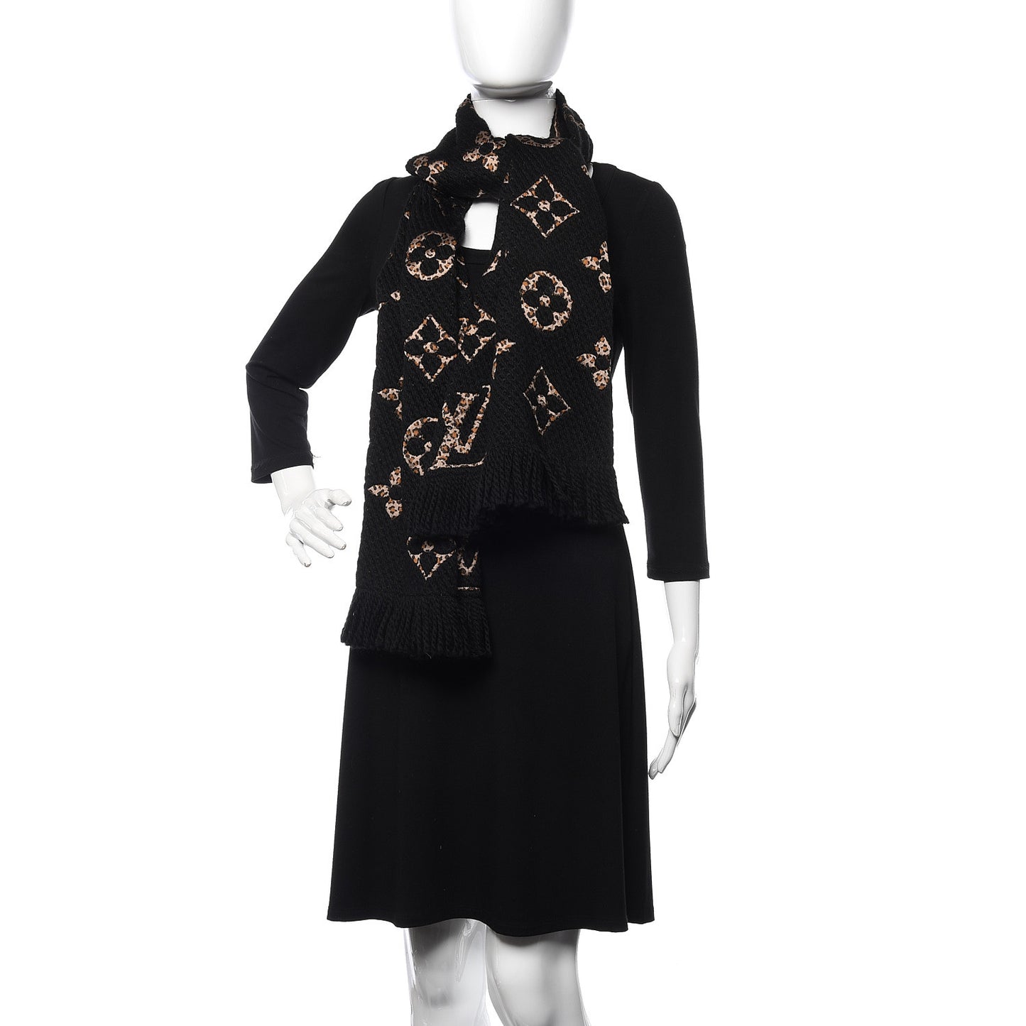 Wool Silk Monogram Giant Jungle Logomania Shine Scarf Black