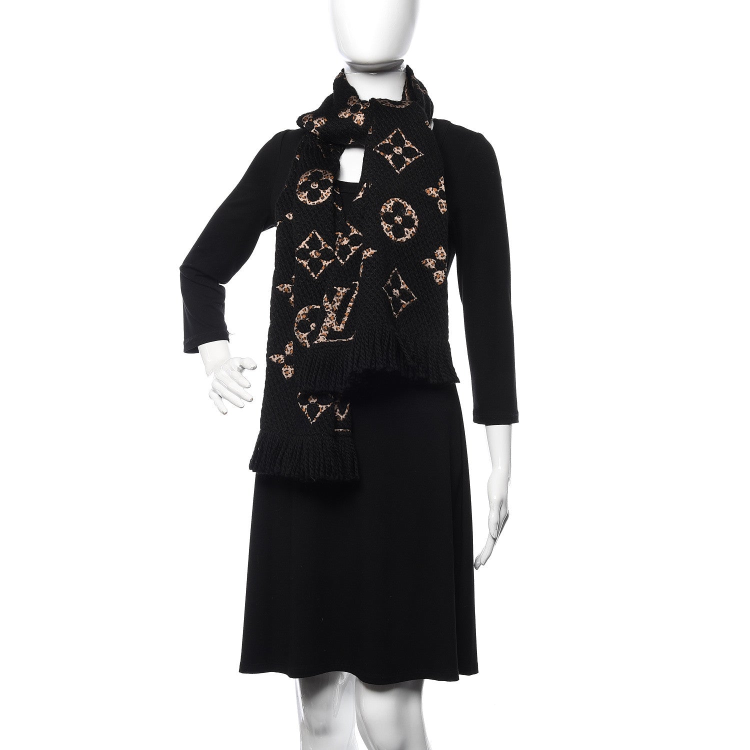 Louis Vuitton Wool Silk Monogram Giant Jungle Logomania Shine Scarf Black 2 of 4