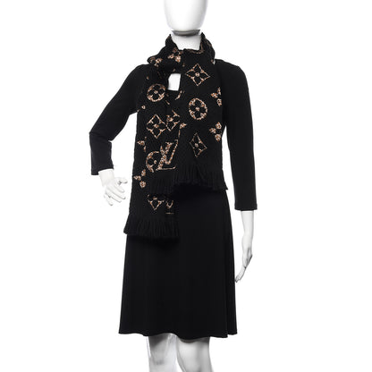 Louis Vuitton Wool Silk Monogram Giant Jungle Logomania Shine Scarf Black 2 of 4