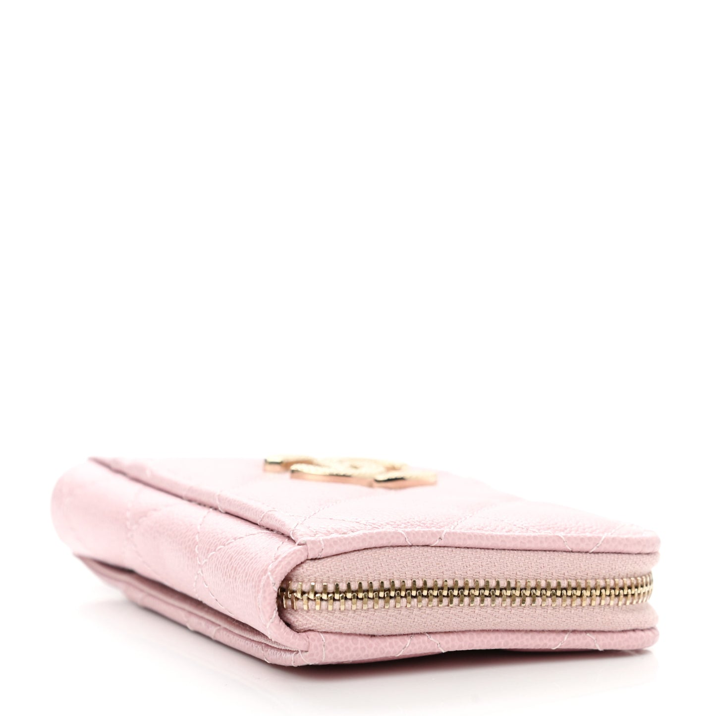 Caviar Quilted Zip Card Holder Pink
