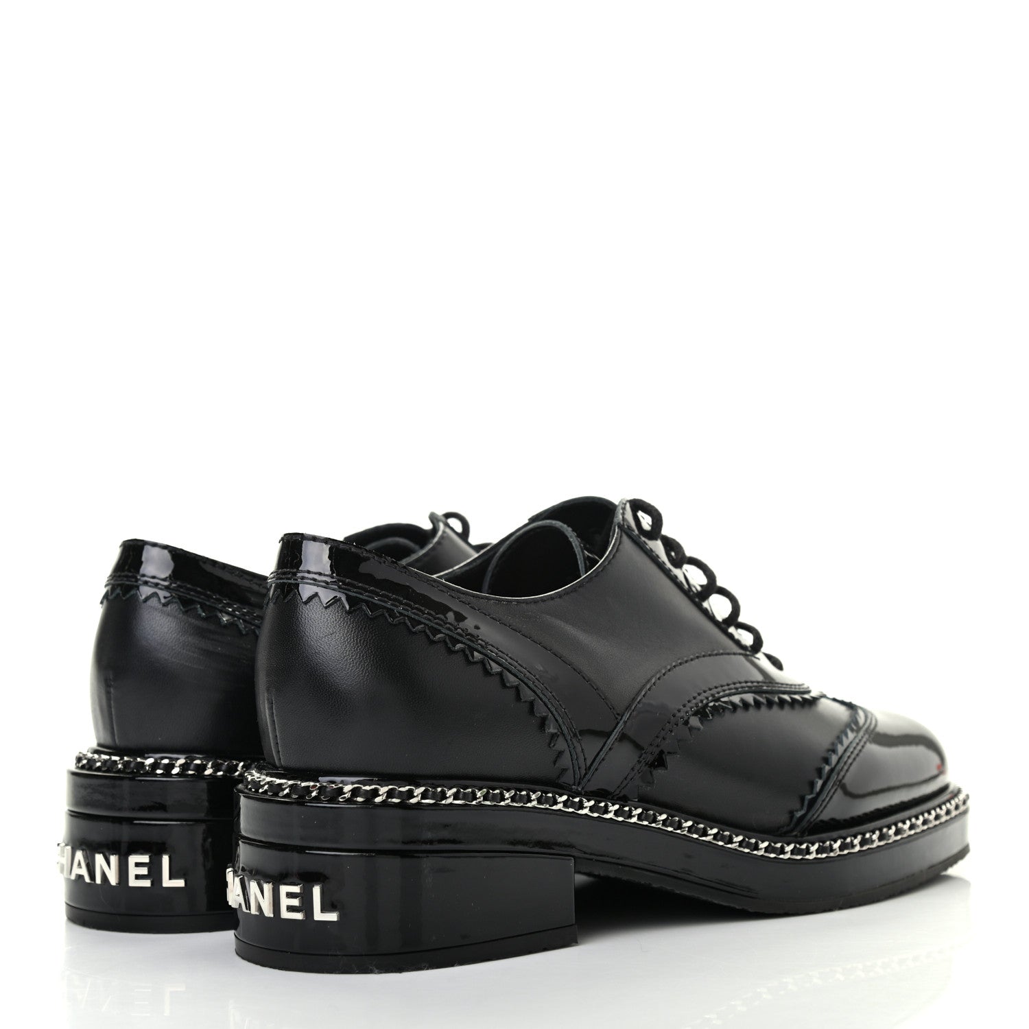 Chanel Lambskin Patent Calfskin CC Brogue Lace Up Oxfords 36 Black 4 of 7