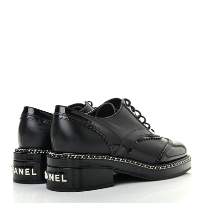 Chanel Lambskin Patent Calfskin CC Brogue Lace Up Oxfords 36 Black 4 of 7