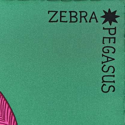 Hermes Silk Zebra Pegasus Scarf 90 Emeraude Fuchsia Vert 7 of 7